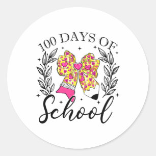 Gelukkige 100 dagen van School Coquette Bow Pencil Ronde Sticker
