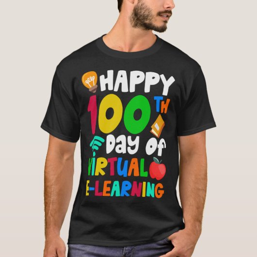 Gelukkige 100e Dagen van Virtual E leren leraar St T-shirt (Voorkant)
