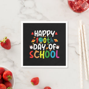 Gelukkige 100e Schooldag Leraar Student Servet