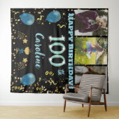 Gelukkige 100e Verjaardag Blauwgroen Blue Glitter Wandkleed (In Situ (horizontaal))