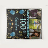 Gelukkige 100e Verjaardag Blauwgroen Blue Glitter Wandkleed (Voorkant (horizontaal))