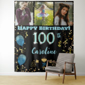 Gelukkige 100e Verjaardag Blauwgroen Blue Glitter Wandkleed (In situ)