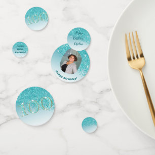 Gelukkige 100e Verjaardag Chic Blauwgroen Blue Gli Confetti