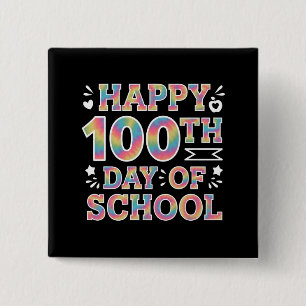 Gelukkige 100ste Schooldag Tie Dye Regenboog 100 D Vierkante Button 5,1 Cm