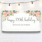 Gelukkige 100ste Verjaardag Roze Perzik Bloemen Spandoek