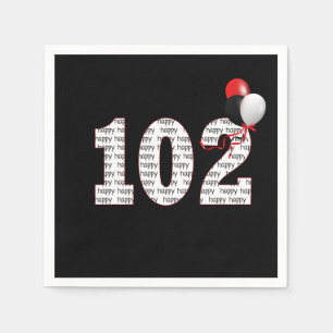 Gelukkige 102e verjaardag op zwarte servetten