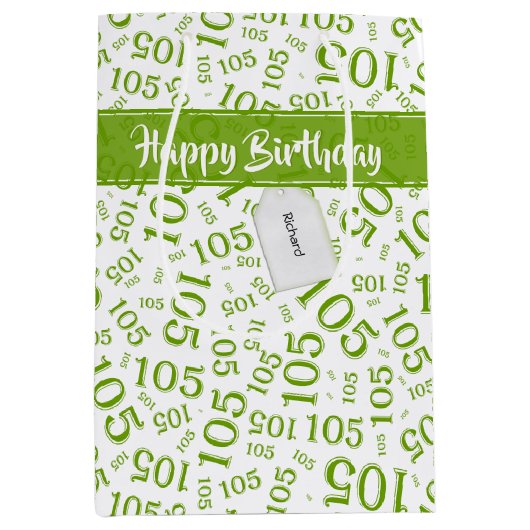 Gelukkige 105e Verjaardag Groen/Wit Nummerpatroon Medium Cadeauzakje (Voorkant)
