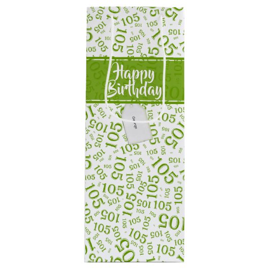 Gelukkige 105e Verjaardag Groen/Wit Nummerpatroon Wijn Cadeautas (Voorkant)