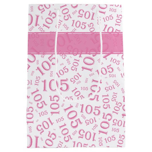 Gelukkige 105e Verjaardag Roze en Wit Nummerpatroo Medium Cadeauzakje (Achterkant)
