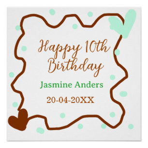 Gelukkige 10e verjaardag groene pastel bruine rand perfect poster