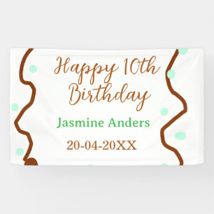 Gelukkige 10e verjaardag groene pastel bruine rand spandoek