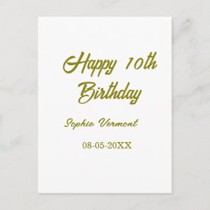 Gelukkige 10e verjaardag naam datum gouden eenvoud briefkaart