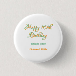gelukkige 10e verjaardag oranje groene naam datum  ronde button 3,2 cm