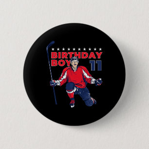 Gelukkige 11e verjaardag jongen hockey speler ijsh ronde button 5,7 cm