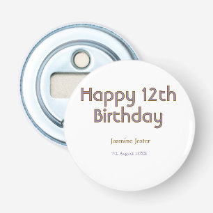 gelukkige 12e verjaardag blauw gouden naam datum e button flesopener