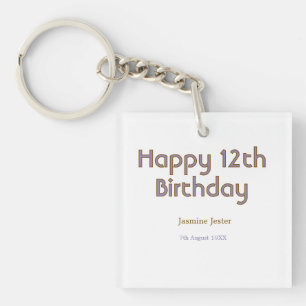 gelukkige 12e verjaardag blauw gouden naam datum e sleutelhanger
