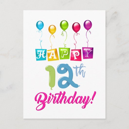 Gelukkige 12e verjaardag briefkaart (Voorkant)