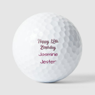 gelukkige 12e verjaardag groen roze naam datum een golfballen