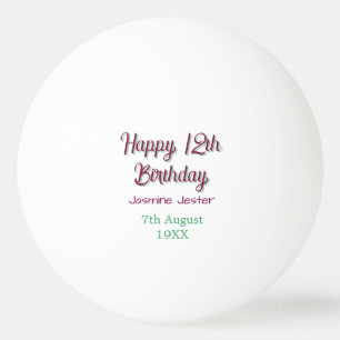 gelukkige 12e verjaardag groen roze naam datum een pingpongballen