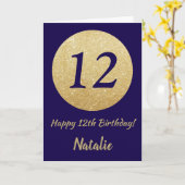 Gelukkige 12e verjaardag Navy Blue en Gouden Glitt Kaart (Gele Bloem)