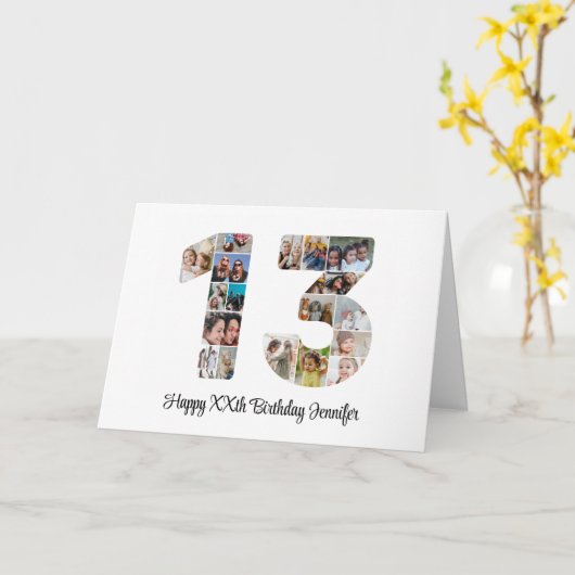 Gelukkige 13de Verjaardag Nummer 13 Aangepaste Fot Kaart (Gele Bloem)