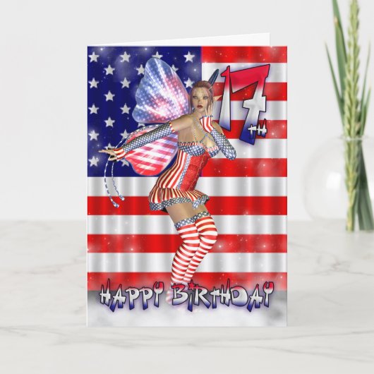 Gelukkige 17e verjaardag fee in haar sterren en st kaart (Voorkant)