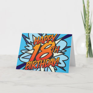 GELUKKIGE 18E VERJAARDAG Comic Book Pop Art blauw Kaart