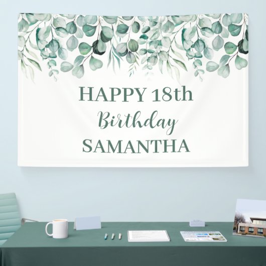 Gelukkige 18e verjaardag Eucalyptus Botanisch Rust Spandoek (Beurs)