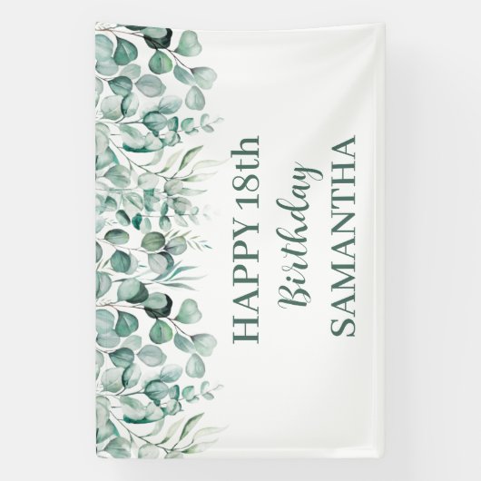 Gelukkige 18e verjaardag Eucalyptus Botanisch Rust Spandoek (Verticaal)