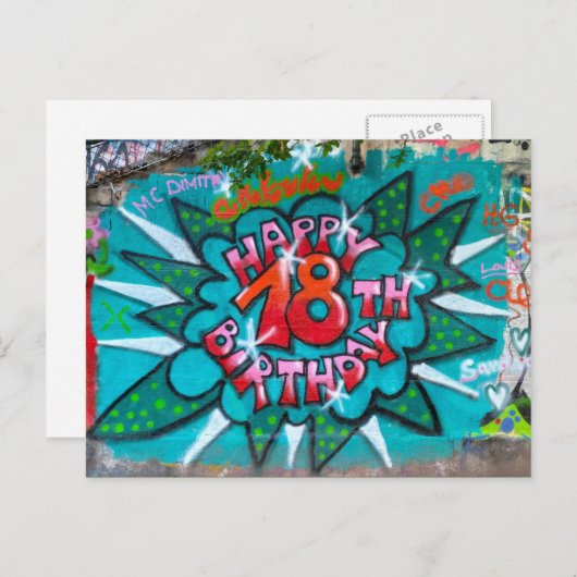Gelukkige 18e verjaardag Graffiti Briefkaart (Voorkant / Achterkant)