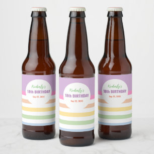 Gelukkige 18e Verjaardag in Regenboogstrepen Bier Etiket