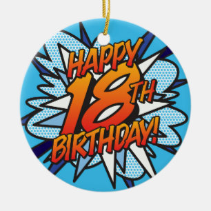 GELUKKIGE 18E VERJAARDAG Leuk Retro Stripboek Keramisch Ornament