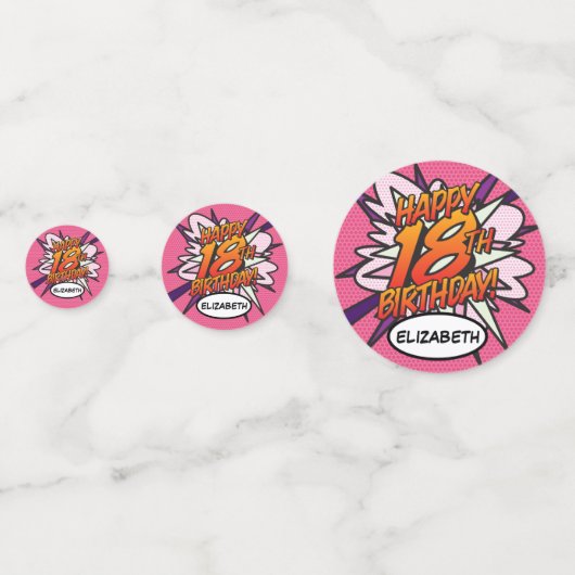 GELUKKIGE 18E VERJAARDAG Pink Fun Retro Stripboek Confetti (Achterkanten)