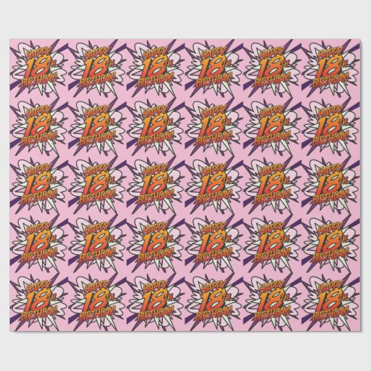 GELUKKIGE 18E VERJAARDAG Stripboek Pop Art roze Cadeaupapier (Vlak)