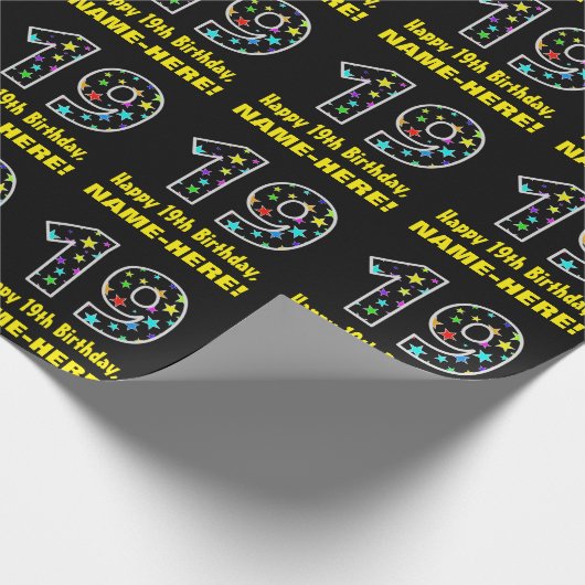 Gelukkige 19e verjaardag, Leuk Kleurrijk Sterren P Cadeaupapier (Hoek)