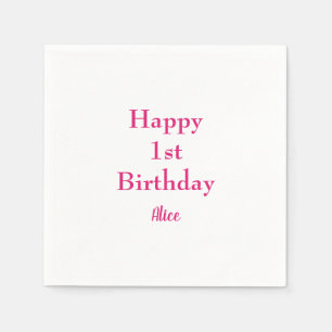 Gelukkige 1e Eerste Verjaardag Roze Wit Aangepaste Servet