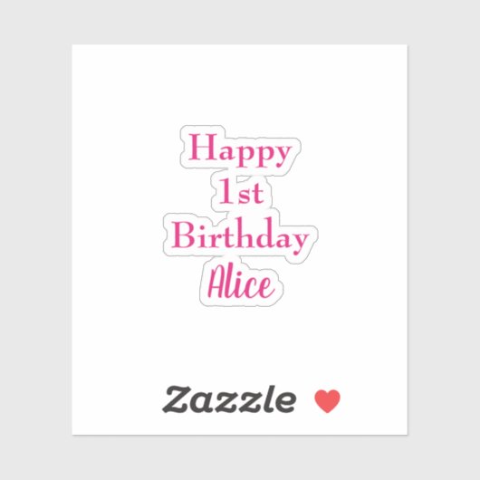 Gelukkige 1e Eerste Verjaardag Roze Wit Aangepaste Sticker (Vel)