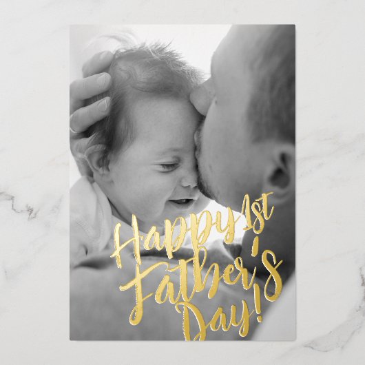 Gelukkige 1e Vaderdag Eenvoudig Modern Aangepaste  Folie Feestdagenkaart (Voorkant)