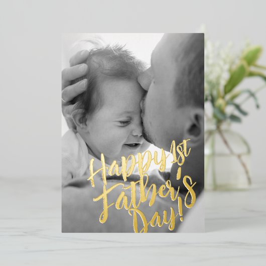 Gelukkige 1e Vaderdag Eenvoudig Modern Aangepaste  Folie Feestdagenkaart (Staand Voorkant)
