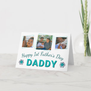 Gelukkige 1e Vaderdag Papa 3 Foto Bloem Kaart