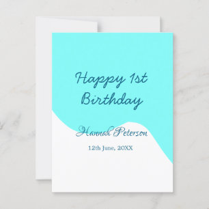 Gelukkige 1e verjaardag blauw golvend retro boho n briefkaart