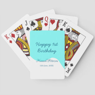 Gelukkige 1e verjaardag blauw golvend retro boho n pokerkaarten