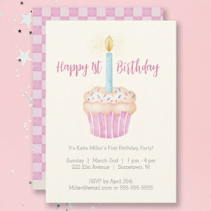 Gelukkige 1e Verjaardag Cupcake Party uitnodiging