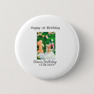 Gelukkige 1e verjaardag foto eenvoudige elegante c ronde button 5,7 cm