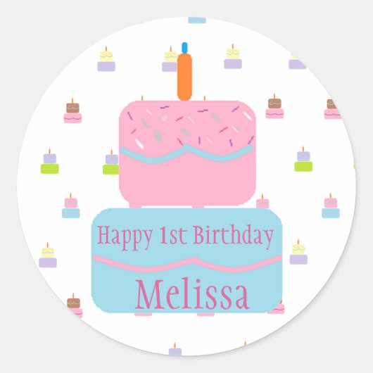 Gelukkige 1e Verjaardag Gepersonaliseerde Stickers (Voorkant)