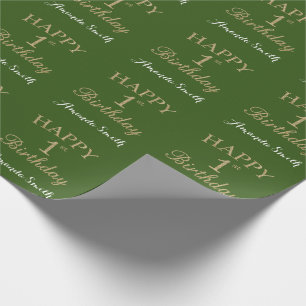 Gelukkige 1e verjaardag Gouden Glitter en Groen Cadeaupapier