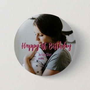 Gelukkige 1e verjaardag kinderen baby moeder rood ronde button 5,7 cm