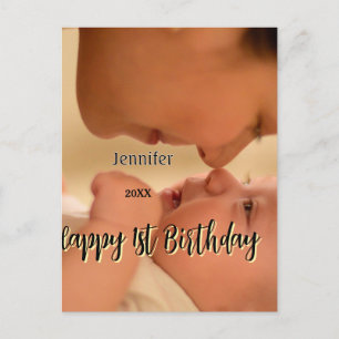 Gelukkige 1e verjaardag kinderen baby moeder zwart briefkaart