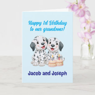Gelukkige 1e verjaardag kleinzoons, Puppies Kaart