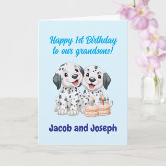 Gelukkige 1e verjaardag kleinzoons, Puppies   Kaart